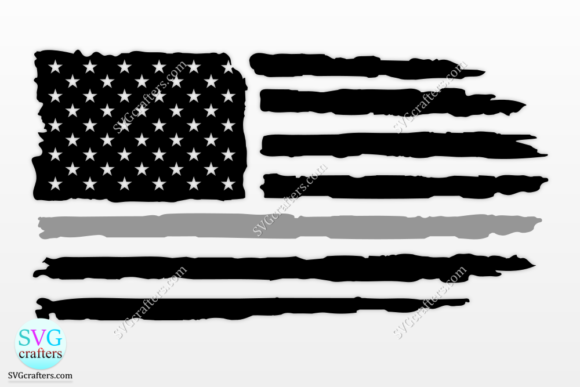 American Distressed Flag Thin Grey Line Graphics for Crafts