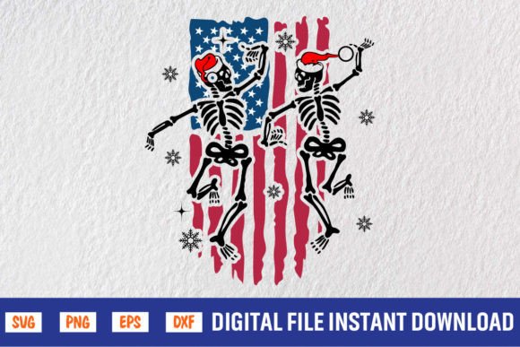 American Flag Christmas Dancing Skeleton Graphics for Crafts