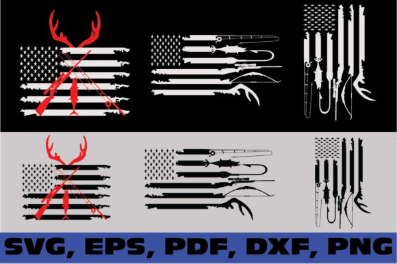 Hunting and Fishing American Flag Graphics for Crafts
