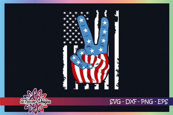 Peace Hand American Flag 4th of July Graphics for Crafts