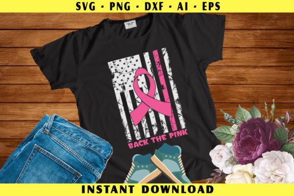 Pink Ribbon American Flag Graphics for Crafts