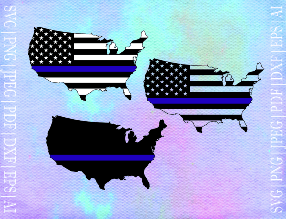 Police Flag US Map Outline SVG for Crafts and Graphics