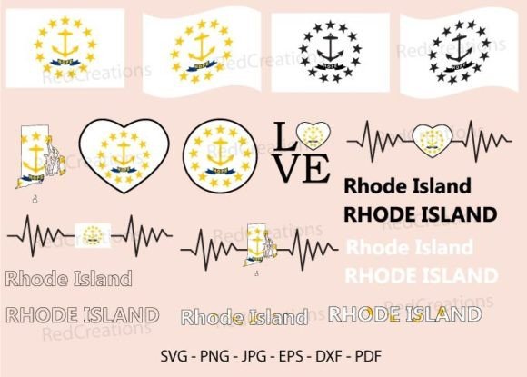 Rhode Island Flag Bundle, Love, Waving – A Graphic Design Asset for Crafts and Marketing